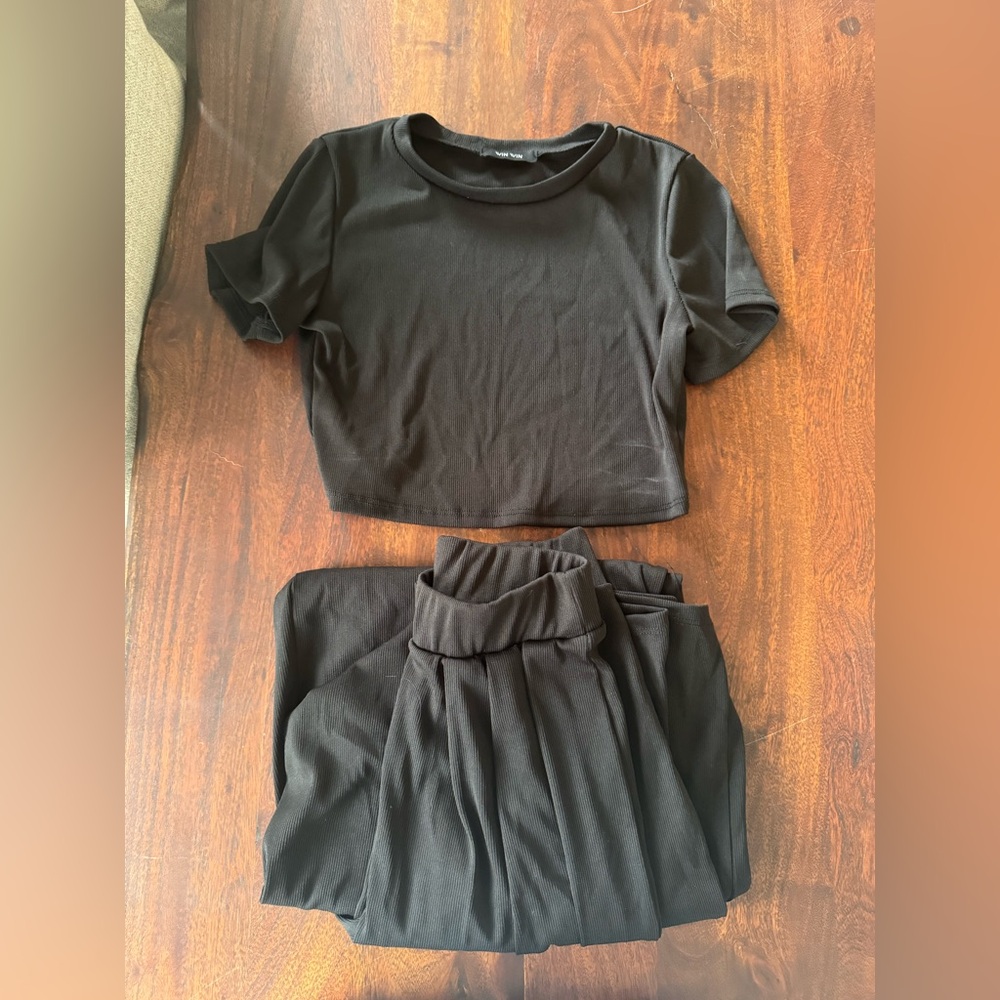 Talulah 2 piece black crop top and pants set